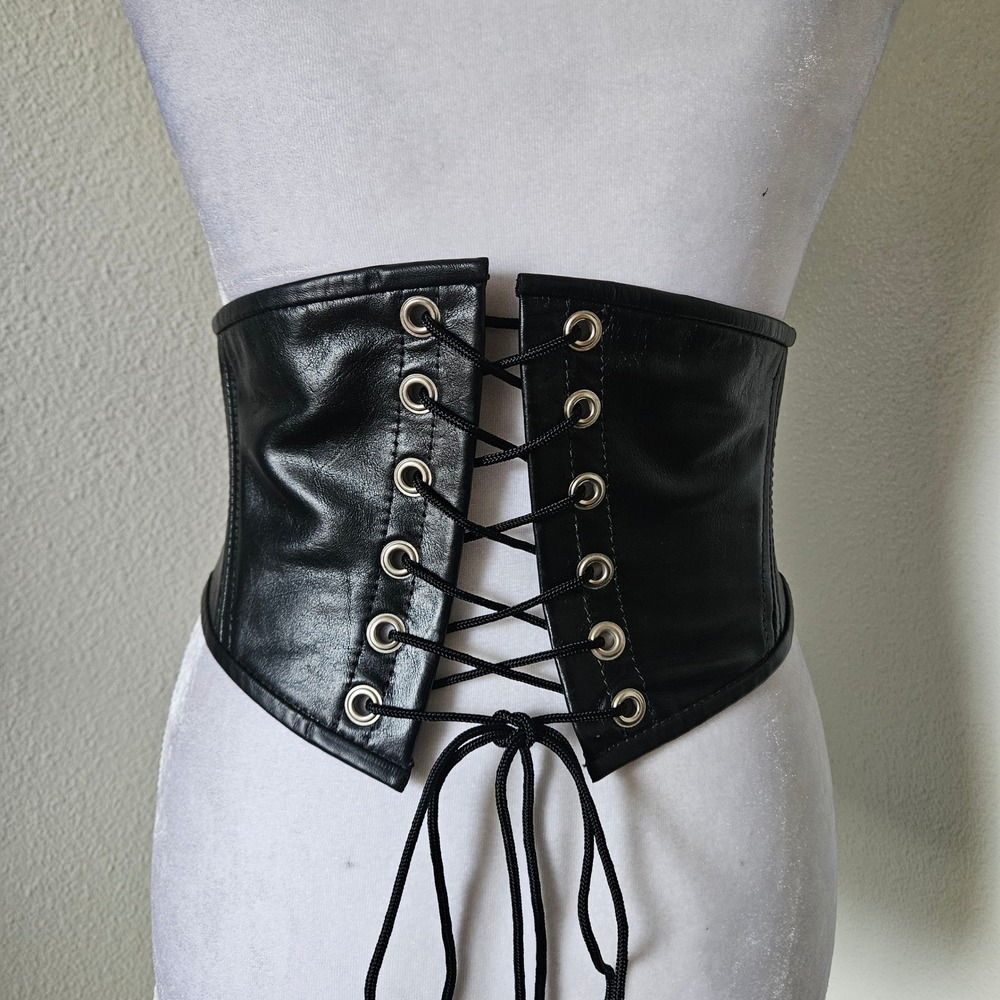 Stormy Leather San Francisco Black Leather Corset Belt Lace Up Zipper - Picture 3 of 8